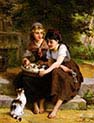 Two Girls With A Basket Of Kittens